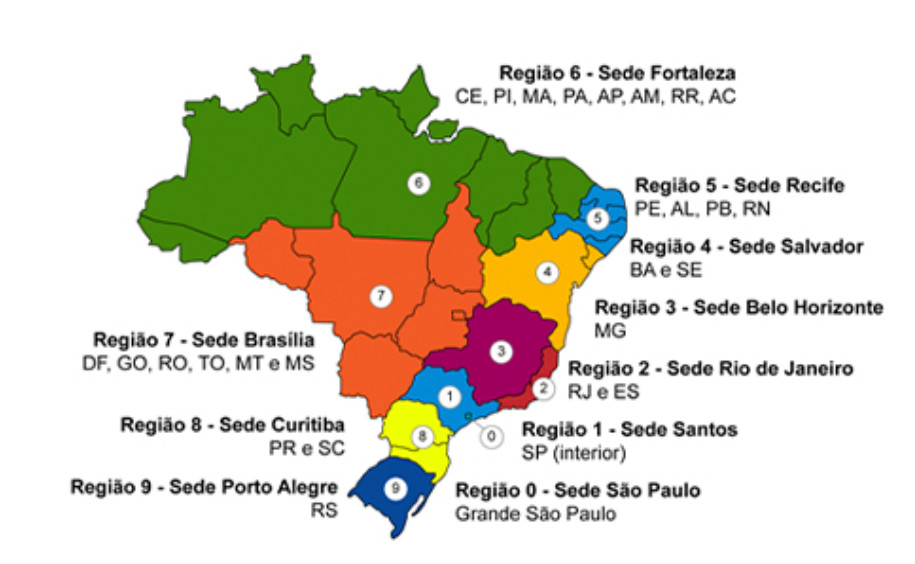 Mapa das regiões dos CEPs dos Correios